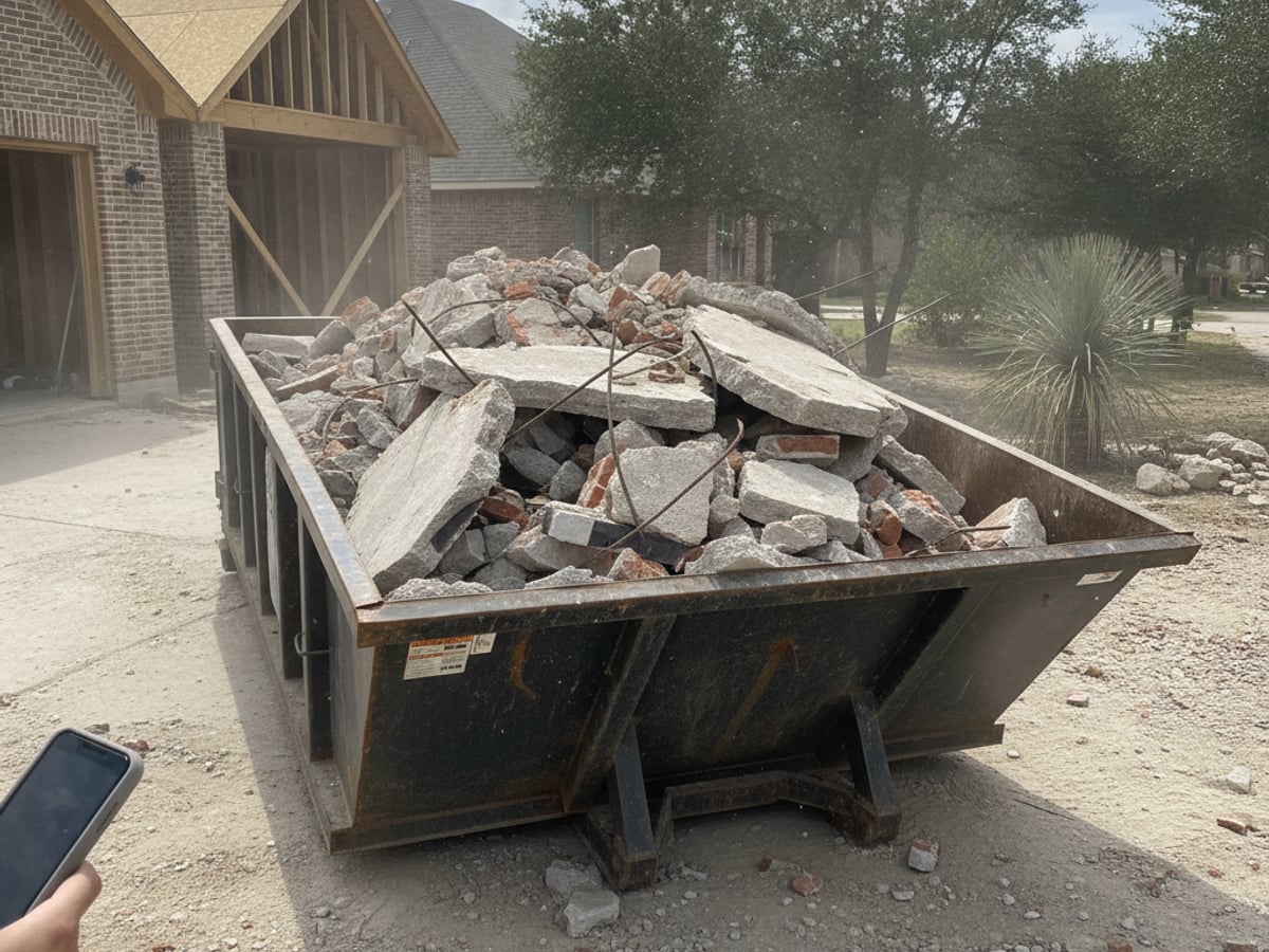 Heavy debris dumpster loaded with concrete in Guadalupe County