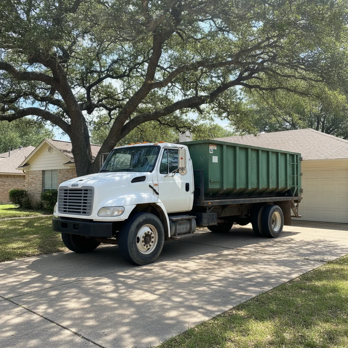 Roll-off dumpster delivered to a residential driveway in Seguin, TX
